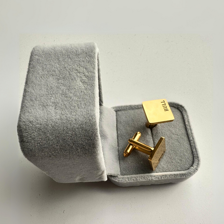 Golden Engraved BULL Cufflinks in Elegant Box