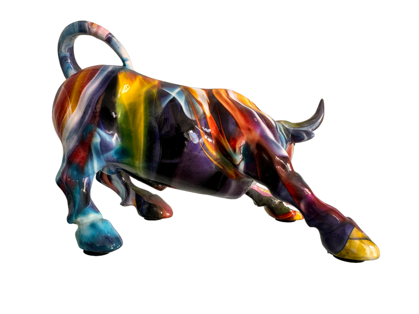 Colorful Ceramic Bull Figure - Symbol of Prosperity and Strength