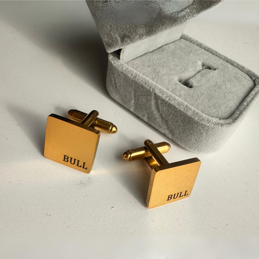 Golden Engraved BULL Cufflinks in Elegant Box