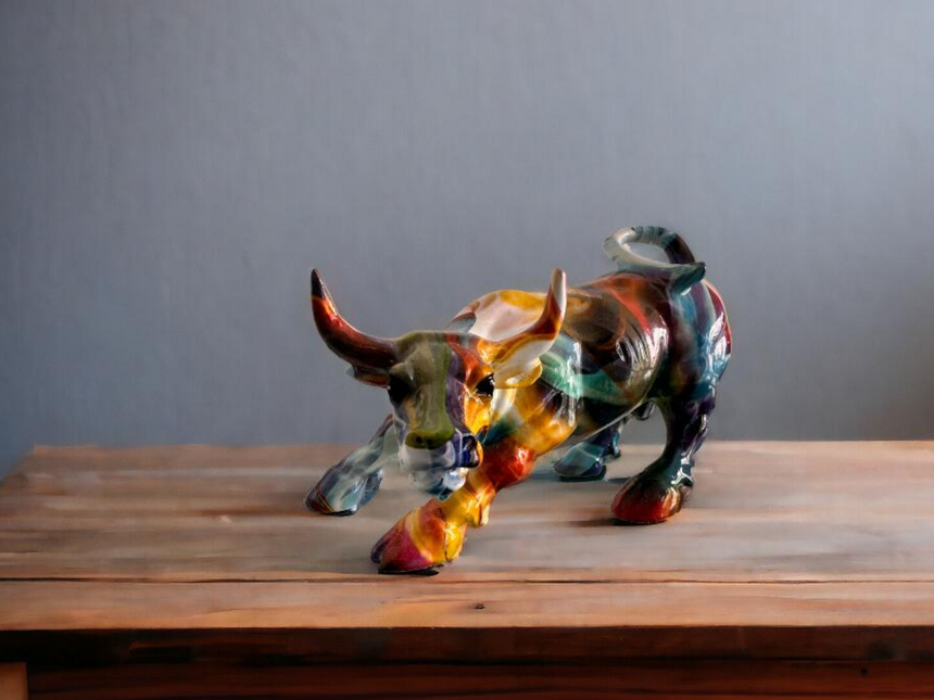 Colorful Ceramic Bull Figure - Symbol of Prosperity and Strength