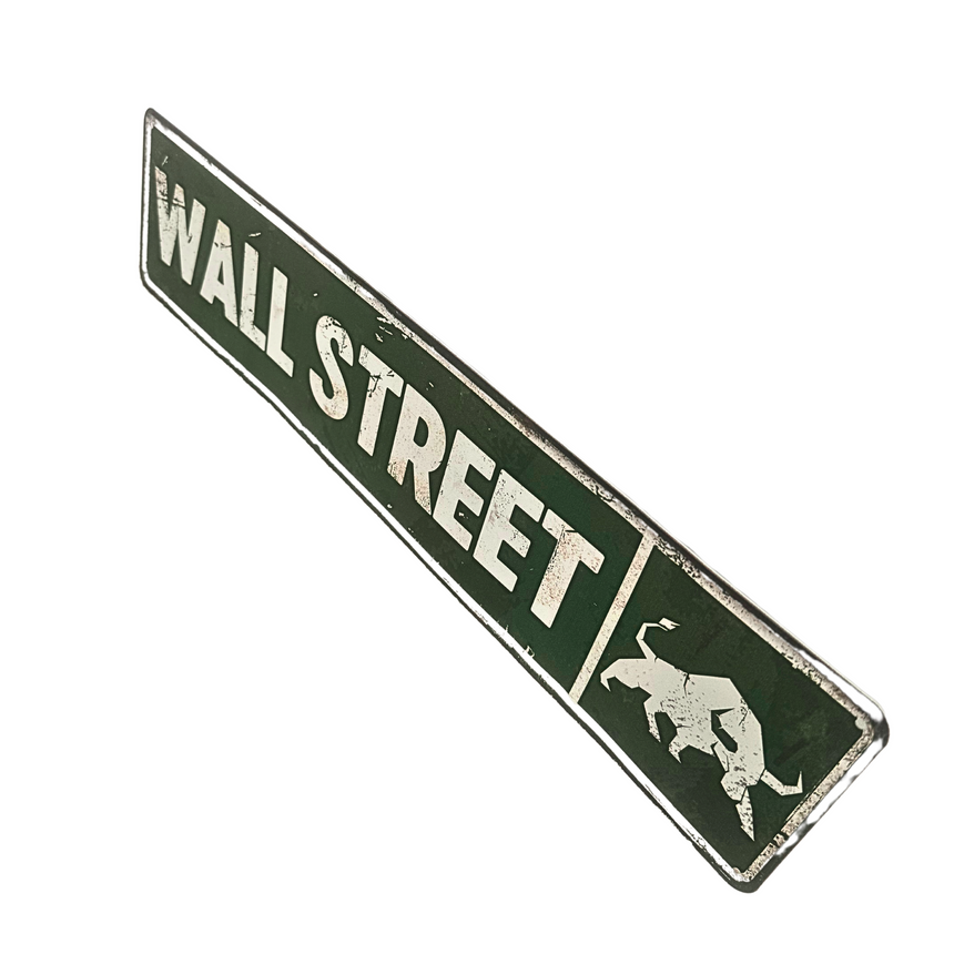 Green Wall Street Metal Street Sign with Bull Symbol - Financial Decor for Home or Office